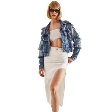 Fusta - HiCCUP - Denim - Ecru - Midi - Talie inalta