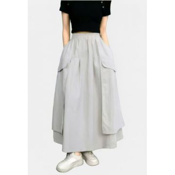 Fusta lunga ampla cu suprapuneri laterale, bej