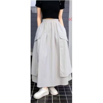 Fusta lunga ampla cu suprapuneri laterale, bej