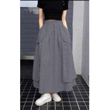 Fusta lunga ampla cu suprapuneri laterale, gri