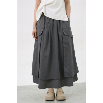 Fusta lunga ampla cu suprapuneri laterale, gri