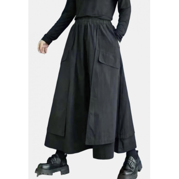 Fusta lunga ampla cu suprapuneri laterale, neagra