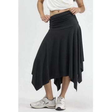 Fusta lunga  asimetrica - talie inalta - neagra - textil