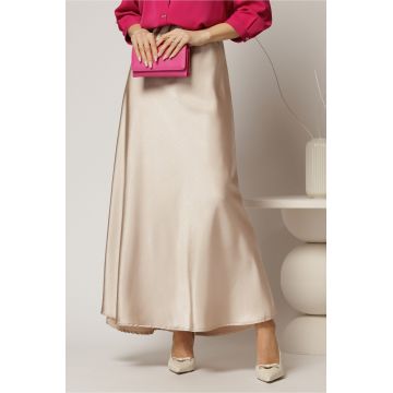 Fusta lunga bej din satin