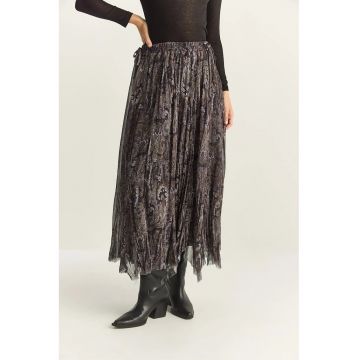 Fusta lunga  cu talie inalta - imprimeu - neagra