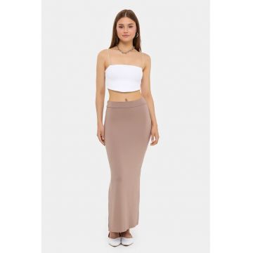 Fusta lunga dama  bumbac/elastan/modal - talie inalta - crapatura laterala - bej