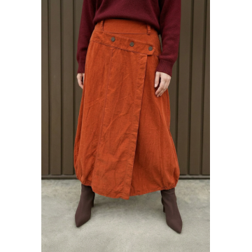 Fusta lunga din catifea reiata cu design petrecut, caramizie