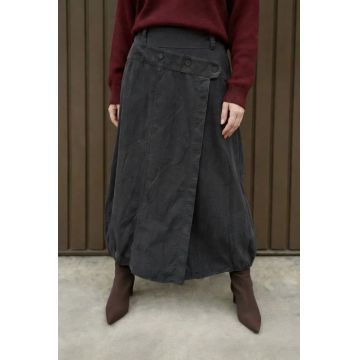 Fusta lunga din catifea reiata cu design petrecut, gri