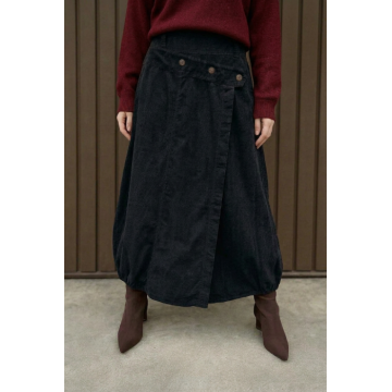 Fusta lunga din catifea reiata cu design petrecut, neagra