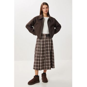 Fusta lunga - Happiness Istanbul - carouri - talie inalta - maro - textil