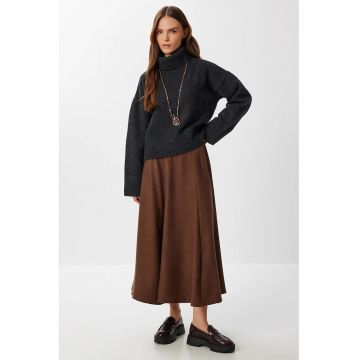 Fusta lunga plisata cu volane Happiness Istanbul - maro - textil -