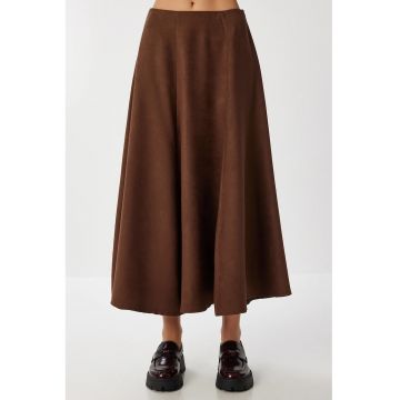 Fusta lunga plisata cu volane Happiness Istanbul - maro - textil -