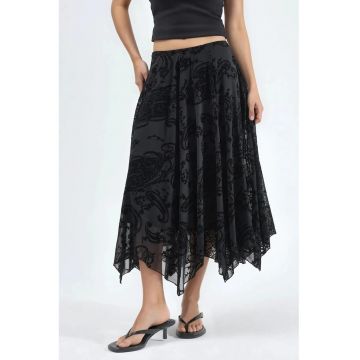 Fusta maxi asimetrica -  neagra - poliester-elastan