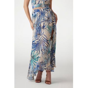 Fusta maxi cu model tropical - Negru/Albastru/Bej deschis