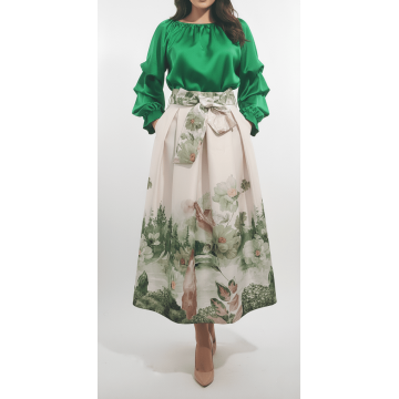 Fustă Maxi cu Talie Elastică, Fundă Decorativă și Buzunare – Made in Italy