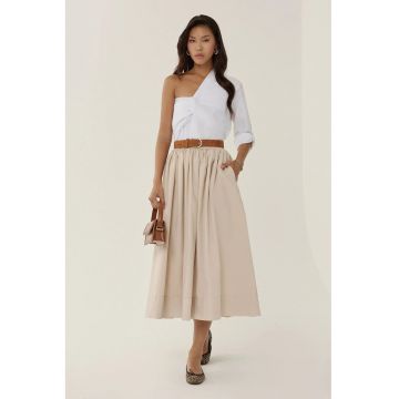 Fusta maxi cu volane -  bumbac - Bej Natural -