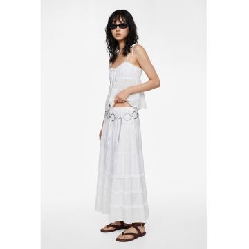 Fusta maxi de bumbac cu snur - Alb