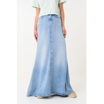 Fusta maxi din amestec de lyocell si denim cu slit pe spate - Albastru deschis
