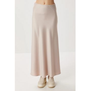 Fusta maxi - Happiness Istanbul - satin - talie inalta - roz pudrat