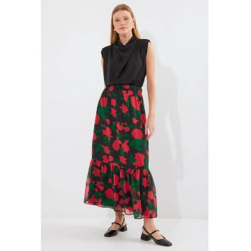 Fusta Maxi  imprimeu floral - negru - textil