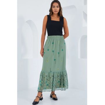 Fusta maxi  imprimeu floral - verde pin - textil