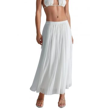 Fusta maxi -  Talie inalta - Alb - Textil