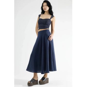 Fusta maxi  talie inalta - bleumarin - 100% poliester