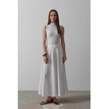 Fusta maxi  talie inalta - croiala in A - alb - textil -