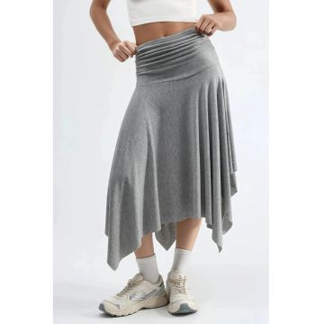 Fusta maxi  talie inalta - gri - textil