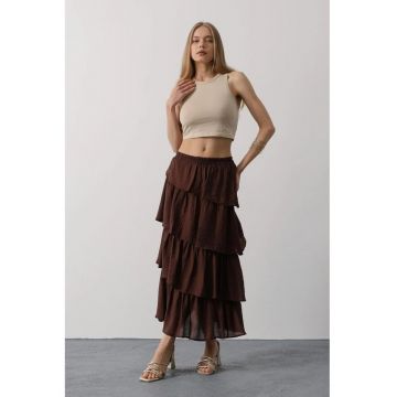 Fusta maxi -  talie inalta - maro - 85% bumbac