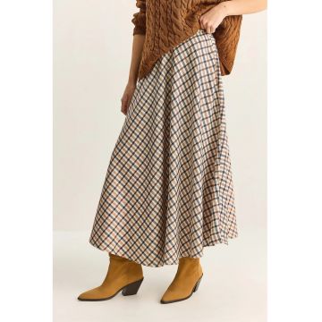 Fusta maxi -  talie inalta - model in carouri - bej