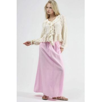 Fusta maxi  talie inalta - roz pudra - 100% poliester