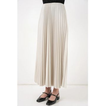 Fusta maxi  talie inalta - textura metalica - crem - textil -