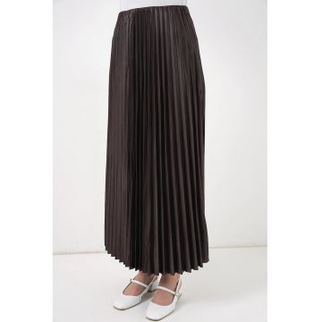 Fusta maxi  talie inalta - textura metalica - maro - textil -