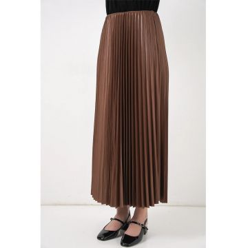 Fusta maxi  talie inalta - textura metalica - textil - maro -