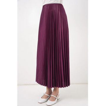 Fusta maxi  talie inalta - textura metalica - textil - visiniu -