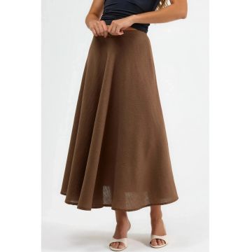 Fusta maxi  talie inalta - texturata - maro - textil