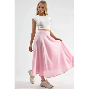Fusta maxi  talie inalta - texturata - roz pudra - 100% poliester