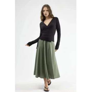 Fusta maxi  talie inalta - texturata - verde kaki - 100% poliester