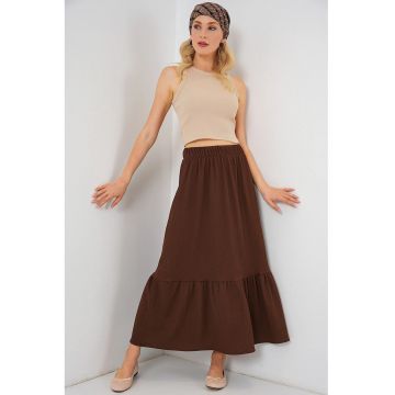 Fusta maxi texturata HiCCUP - talie elastica - maro - poliester-lycra