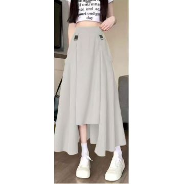 Fusta midi ampla cu lungime asimetrica, bej