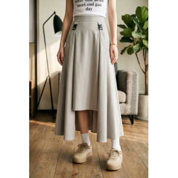 Fusta midi ampla cu lungime asimetrica, bej