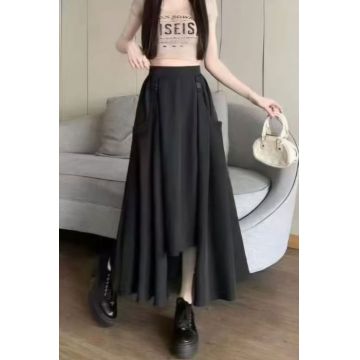 Fusta midi ampla cu lungime asimetrica, neagra