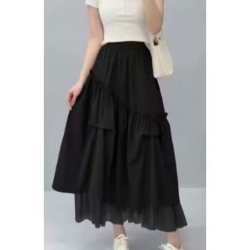 Fusta midi ampla cu volane, falduri si tulle, negra