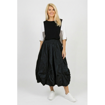 Fusta midi ampla din bumbac cu fronseuri si buzunare, neagra