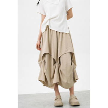 Fusta midi arhitecturala cu drapaje, bej