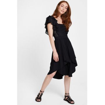 Fusta midi asimetrica cu banda elastica in talie - Negru