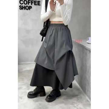 Fusta midi asimetrica cu suprapuneri, gri peste negru