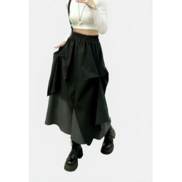 Fusta midi asimetrica cu suprapuneri, negru peste gri