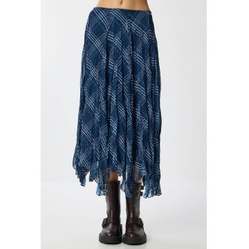 Fusta midi asimetrica Happiness Istanbul - talie inalta - cu fermoar - textil - albastru -